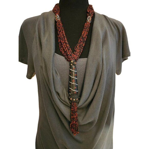 Brown and Black Multi-Strand Western Tribal Necklace with Lace Yoke Necklace - Picture 1 of 5